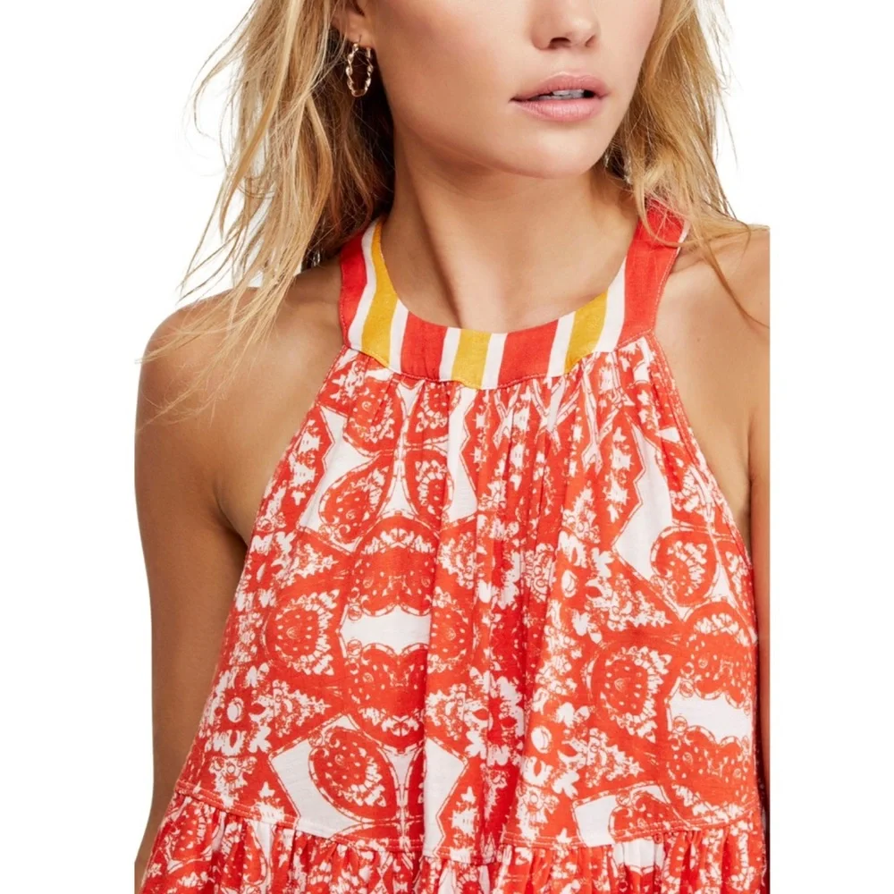 Free People Mimi Printed Halter Neck Tunic Top